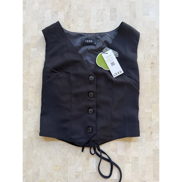 Cider Jackets & Blazers - Cider Women's Size S Black Sleeveless Button Front Vest Top Tie Back NEW NWT